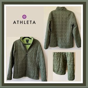 Athleta Quilted Fleece Lined Green Jacket w/ Zip Pockets Size S